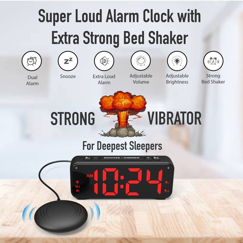 A5 Extreme Powerful Vibration Alarm Clock + Extra Loud Alarm