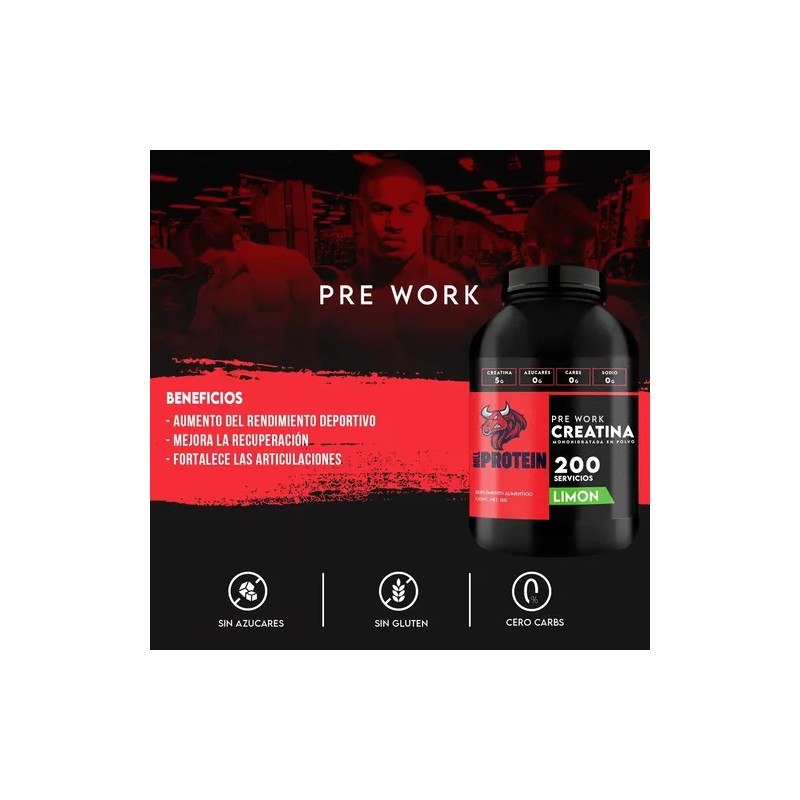 Creatina Monohidratada 1kg Bull Protein 200servicios Sabores