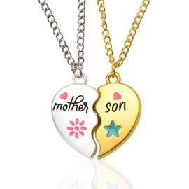 Mom Son Christmas Gifts for Women Men Son Mother Thinking of You Gifts for Step Mother Son Necklaces Set for 2 Matching Heart Necklace Gifts for Mom Son Birthday Gift for Moms Sons Sun Star Necklace
