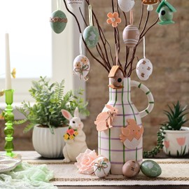 VALERY MADELYN 40 Easter Eggs for Hanging for Easter Decoration, Modern Artificial Easter Eggs for Easter Decoration, Green Brown Ornament for Easter Baskets, Spring Decoration, Easter Gifts Children