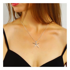 Erimberate Bohemian Starfish Necklace Starfish Pendant Necklace Starfish Choker Necklace Vintage Silver Necklace Marine Organism Necklace Jewelry for Women