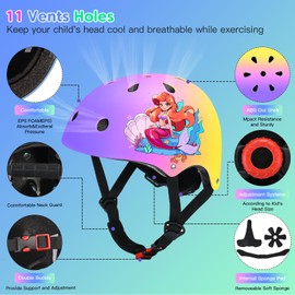 BiutiMama Toddler Kids Bike Helmet Set for Boys Girls Color Gradient Adjustable Skateboard Helmet Protective Gear Set Knee Elbow Wrist Pads for Bike, Roller, Scooter, Cycling, Balance and More Sports