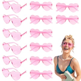 DJFOG 14 Pcs Chic Pink Heart-Shaped Frameless Sunglasses - Vibrant Jelly Colored Lenses - Love Heart Fashion Glasses