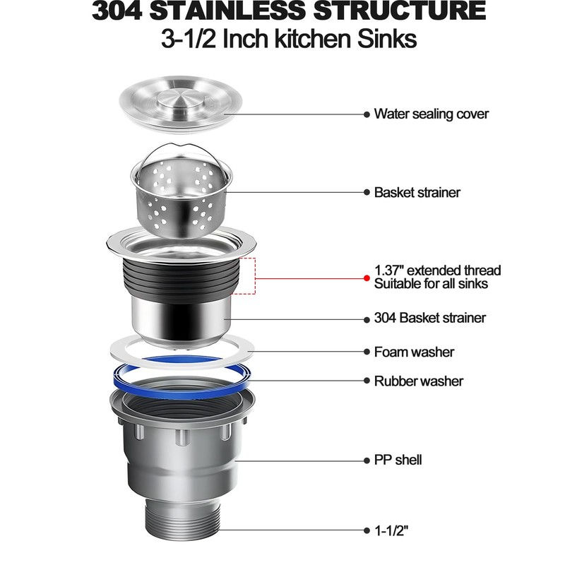 QruiLanTu Kitchen Single Sink Drain Kit Space Saving Flexible Pipe