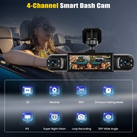 GOHHDL 4 Channel Dash Cam Front and Rear 360 Degree 3 Inch Dash Cam Car Camera with 8 IR Night Vision Loop Recording Parking Aid