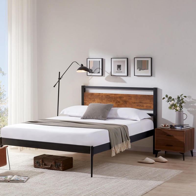 Kingfun Wood Headboard - Rustic Solid Queen Size Farmhouse Bed,