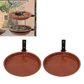 Haofy Tree Mounted Bird Feeder, Bird Bath Bowl Tree Mounted Bird Bath Bowl Deep Dark Brown Bird Bath Tray Installed on Wooden Fences, Trees, Deck,Indoor and Outdoor Walls (2 Pot and 2 Bracket)