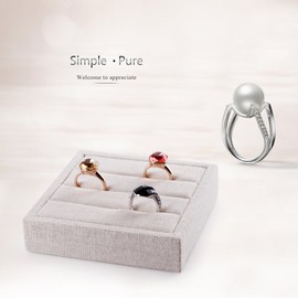 Oirlv linen 3 Slots Ring Earrings Display Trays Showcase Jewelry Organizer (creamy-white,square)