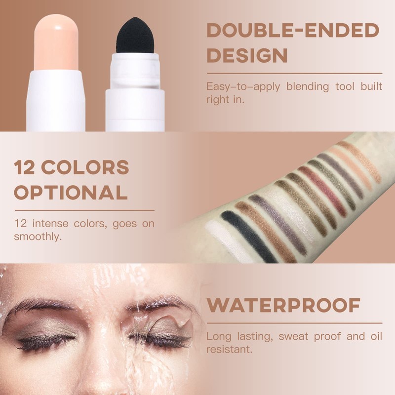 LOKFAR Cream Eye-Shadow Stick, Waterproof Cream Eyeshadow Pen Rotatable Creamy