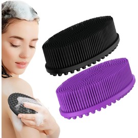 2 pcs Cepillo de Baño de Silicona,Cepillo Corporal de Silicona,Utilizado para Bañarse,Durable y Fácil de Limpiar,Masajes y Exfoliación de la Piel,Adecuado para Masaje en Baño,Negro+Morado