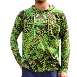 Kalkal Long Sleeve Fishing Shirts for Men Sun Hoodie UPF 50+ UV Protection Shirts with Mask Hooded Rash Guards Quick Dry Green-3XL