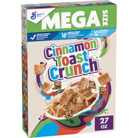 Cinnamon Toast Crunch Breakfast Cereal, Crispy Cinnamon Cereal, Mega Size, 27 oz