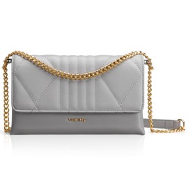 Vulkitty Womens Crossbody Bag Shoulder Bag with Adjustable Chain Strap Leather Messenger Bag Magnetic Buckle Closure, Grey