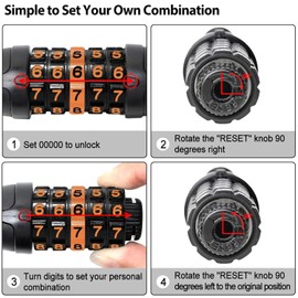 Bicycle Cable Lock,Yakiter,Combination Lock 120 cm / 12 mm Cable,High Lock Security Level,5-Digit Combination Lock, Durable Steel, for Bicycle Tricycle Scooter Bike Lock