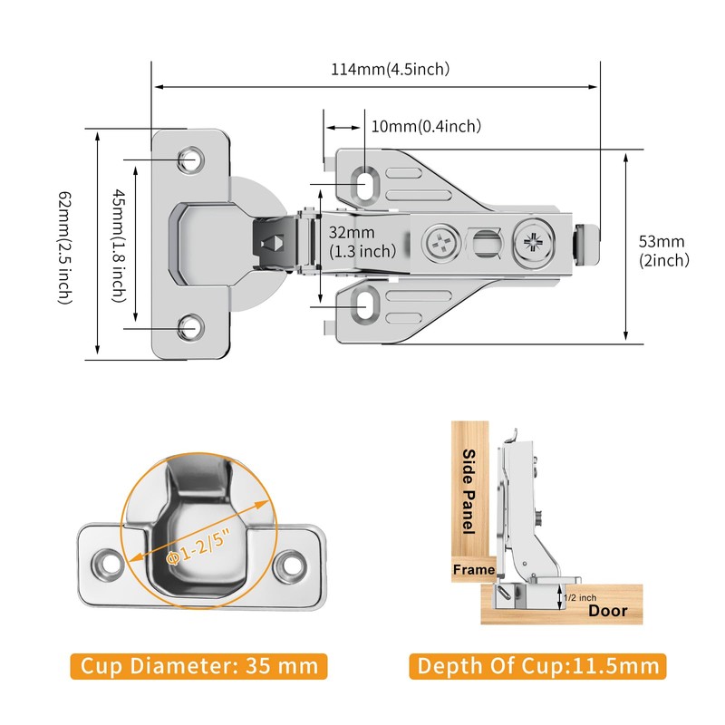 Chibery 50 Pack Half Overlay 3D Soft Close Concealed Hinge