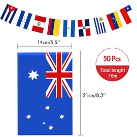 50 Countries String Flags, 15m International Banner Flag, Small Mini World Banner Flags for Sports Events, Bars Decorations, School Festivals, Party Decorations, Celebrations