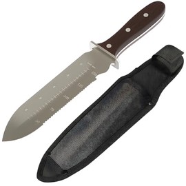 joyhalo Hori Hori Garden Knife, Garden Tools with Sheath for Weeding, Bulb Planting,Digging, 7 1/4" Stainless Steel Blade with Cutting Edge, Full Wood Handle with Hanging Hole