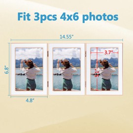 Lavezee 4x6 Trifold Picture Frame, Vertical White Hinged Frames Made to Display Three 4 by 6 inch Photos for Wall or Tabletop Decor