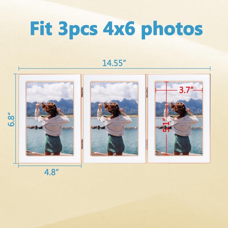 Lavezee 4x6 Trifold Picture Frame, Vertical White Hinged Frames Made