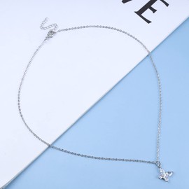 TseenYi Butterfly Choker Necklace Crystal Butterfly Pendant Necklace Mini Butterfly Necklace Silver Butterfly Necklace Chain Jewellery for Women and Girls Gifts
