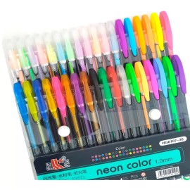 Lecute 36 Plumas De Gel Colores Neon Pastel 1.0mm Glitter Metalico