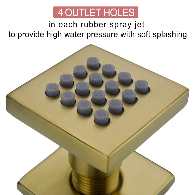 4 pcs Brass Square Body Spray Shower Jets High Pressure
