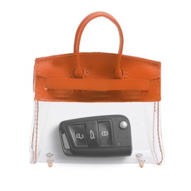 smilfuy Mini Creative Car Key Case, Small Transparent Handbag Keys Holder, Keychain Bag Car Key Fob Case for Woman Girl (Orange)