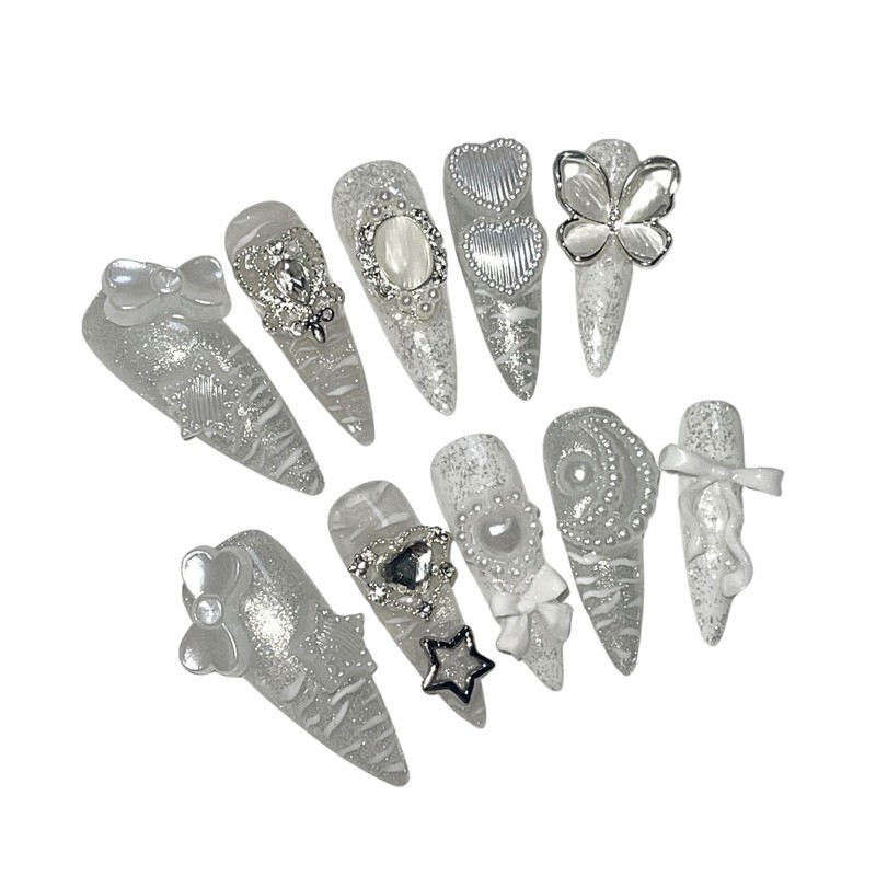 Shimmer y2k handmade nail tips - square (length - parts