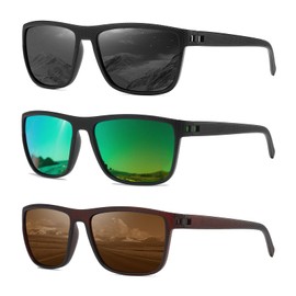 MASDUN Polarized Sunglasses for Men and Women Square Sun glasses Color Mirror Lens UV Blocking (3 Pack) (Black/Green/Brown)