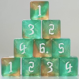 10 PC D6 dice 16mm Acrylic Dice Set for RPG MTG DND Dice Table Games and Board Games (Green+Coffee)