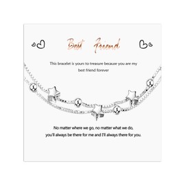 ankbrats Silver Friendship Charm Bracelet for Women, Double Chain Star Beaded Layered Bracelet,Adjustable Silver Bracelet Birthday Gift for Best Friends