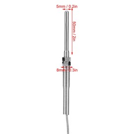 M8 Thread Pt100 Platinum, Pt100 5M Pt 100 Resistance Thermocouple 50 mm Probe Temperature Sensor Wire 0-400°C (2M)