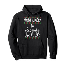 Decorate Halls Christmas PJ Funny Christmas Matching Pullover Hoodie, black