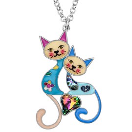 BONSNY - Collar con Colgante para Parejas y Gatos, esmaltado para el día de San Valentín Azul