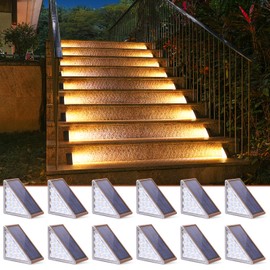 NIORSUN Outdoor Step Lights,12 Pack Warm White Stair Solar Lights Outdoor Waterproof IP67 Auto On Off,Solar Lights for Steps,Stair,Patio,Yard,Porch,Front Door,Sidewalk,Deck Decor（Brown）