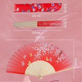 AstraGlam 2PCS Bamboo Folding Hand Fans in Red and Black with Tassels and Fabric Sleeves, Chinese Japanese Style Handheld Fans for Women for Summer Weddings and Parties