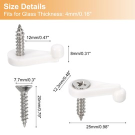 uxcell 26Sets Glass Retainer Clips Kit with Screw, 25mm Plastic Cabinet Door Panel Clips, Mirror Holder Clips for Fixing 4mm Thick Glass, White