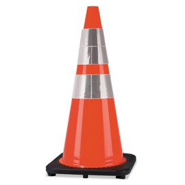 Cortina 03-500-10 PVC Traffic Cone, 28", 14" x 14", Orange/Silver
