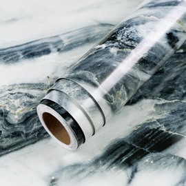 LACHEERY Kitchen Marble Countertop Peel and Stick 15.8"x276" Counter Top Peel and Stick Waterproof White Blue Marble Wallpaper Self Adhesive Contact Paper for Cabinets Drawers Countertops Vinyl Wrap