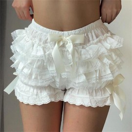 Women Lolita Bloomers Lace Mini Ruffle Shorts Y2k Shorts Cute Shorts White S