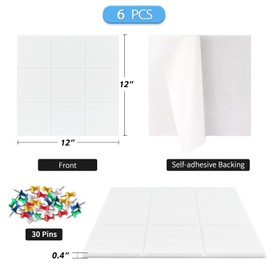 BXI Felt Bulletin Board - 12 X 12 X 3/8 Inches 6 Pcs Self-Adhesive Poster Cork Board, Thick Pin Tiles Display Vision Board, Photo Picture Panels for Home Office Classroom Walls Decoration