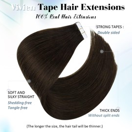 Vivien Real Hair Tape Extensions Brown, Extensions, Tape-In, Real Hair, Remy Tape-In Extensions, Hair Extensions, Brown, #2 30 cm, 20 Pieces / 30 g