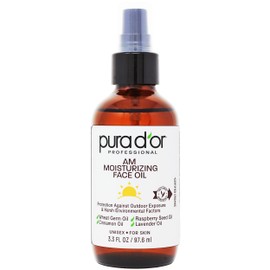 PURA D'OR 3.3 Oz ORGANIC AM Moisturizing Face Oil - Morning Glow Hydrating Skincare - Anti-Aging, Brightening, Lightweight Moisturizer for Glowing Skin - All Natural, Vegan, Paraben-Free - Women & Men
