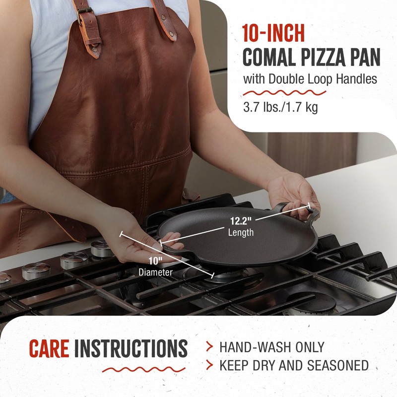 Victoria 10-Inch Cast Iron Comal Pizza Pan with 2 Side