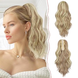 Sofeiyan Ponytail Extension Clip in Claw Hairpiece Ponytail Hair Extension Long Wavy Curly Ponytail with Clip Hair Extension Synthetic Hair Heat Resistant for Women, Blonde