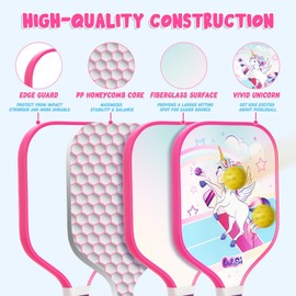 WERNNSAI Pickleball Racket with Unicorn Motif for Children - Lightweight Fibreglass Pickleball Racket with Small Handle Picklebal Set for Teenagers in Children's Size Cute Sports Gifts for Children