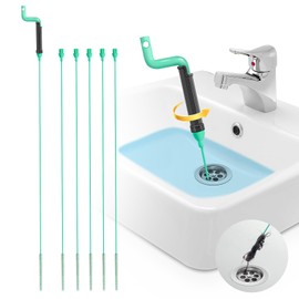 Drain Clog Remover Tool – 30”Anti-break Steel Sink Snake Hair Drain Cleaner Tool, Plumbing Snake with Rotating Handle & 6 Refills, Drain Hair Remover for Shower, Toilet, Kitchen Sink, Bathtub. 6-Pack