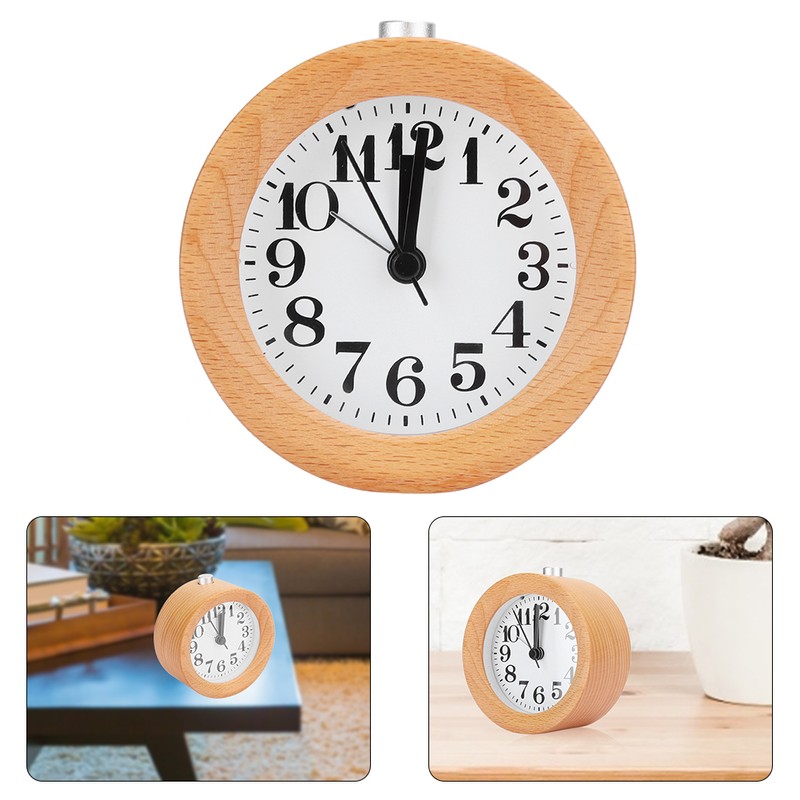 Beech Wooden Mute Silent Alarm Clock No Ticking for Home