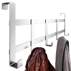 4happy Door Coat Rack for Hanging in Silver, Stainless Steel - Powerful Door Hooks for Hanging, Space-Saving Clothes Hooks Door, Sturdy Door Hook Rail, Universal Hooks for Hanging