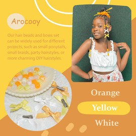 Arocooy 45pcs Hair Beads for Braids Yellow Small Bow Hair Clips Acrylic Braid Beads Y2K Hair Accessories for Women Girls